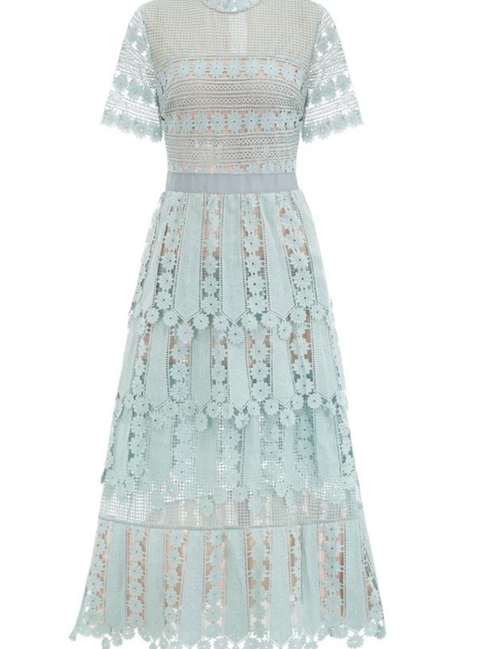 Delicate Mint Lace Tiered Midi Dress